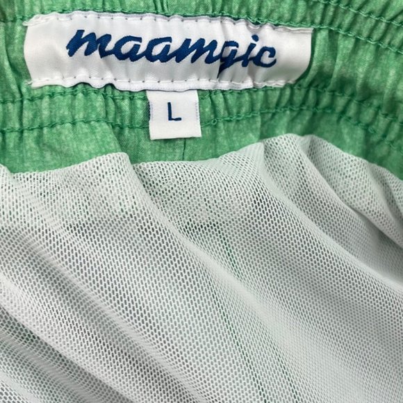 Maamgic Swim Trunks Mens Green Polyester Stretch Swimsuit 6.5" Size L - Picture 3 of 13